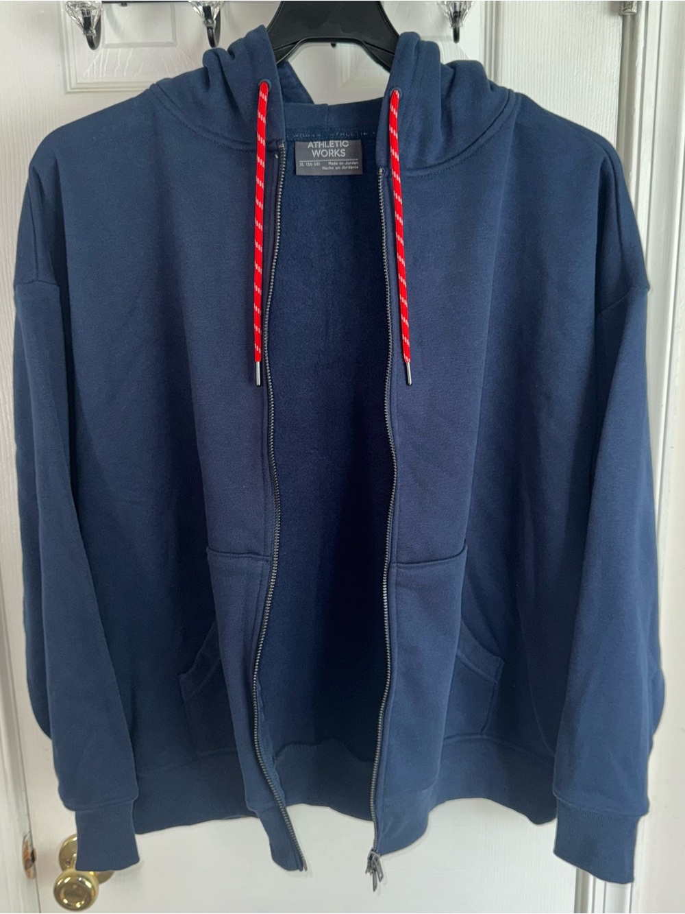 Women’s XL Oversized Full Zip Fleece Hoodie Two Way Zip Blue Cotton Soft Casual - Picture 8 of 16
